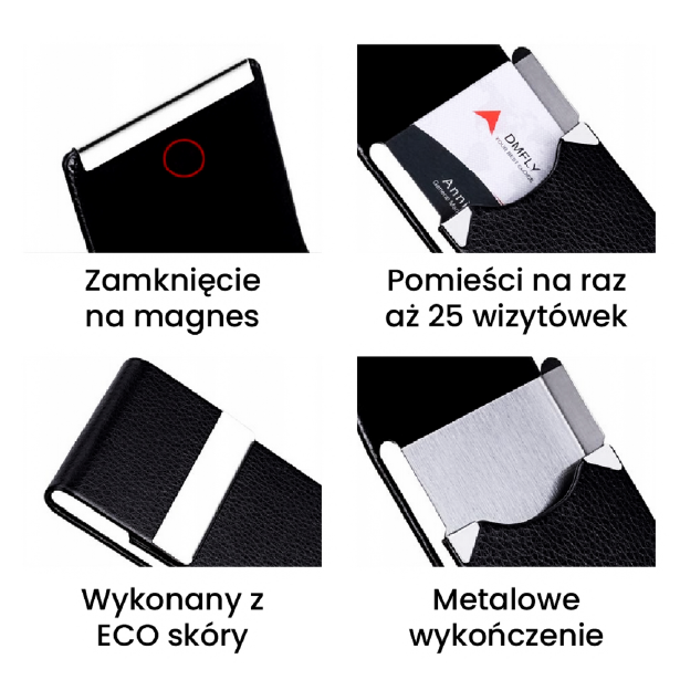 Wizytownik na wizytówki Skórzany czarny RFID - obrazek 7