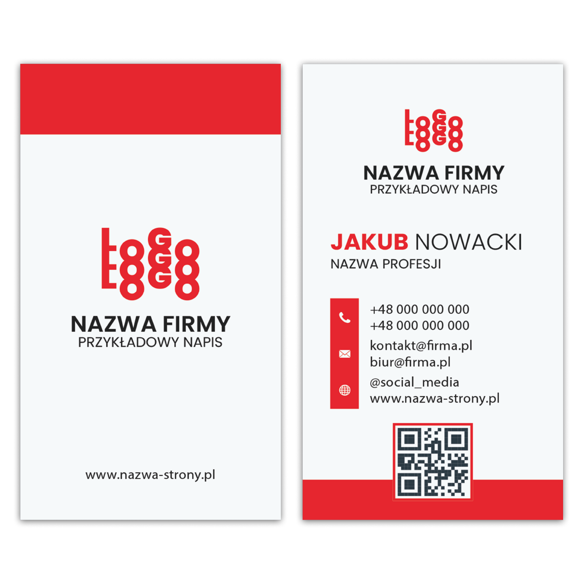 Wizytówki pionowe czerwone QR projekt