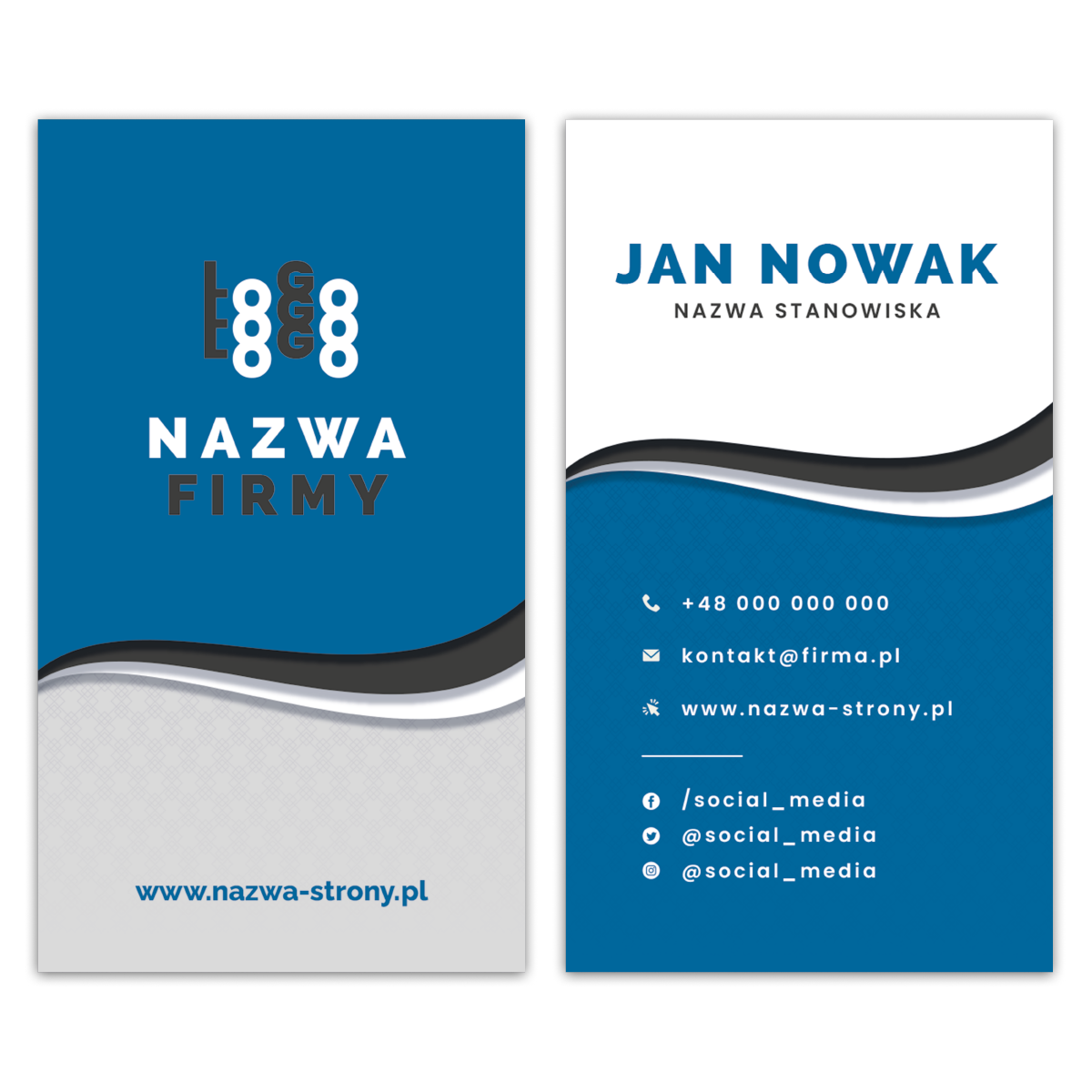 Wizytówki pionowe niebieskie projekt