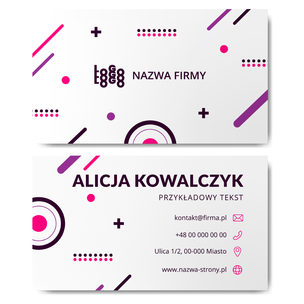 Wizytówki różowe mat 350g 90x50 szablon