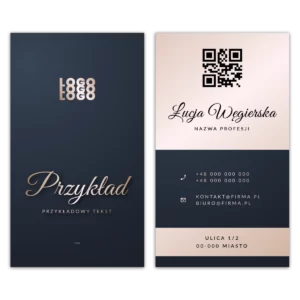 Wizytówki pionowe granatowe QR projekt