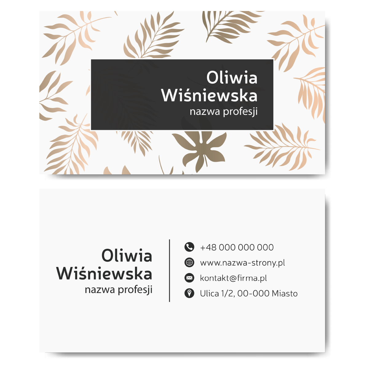 Wizytówki białe złote liście projekt