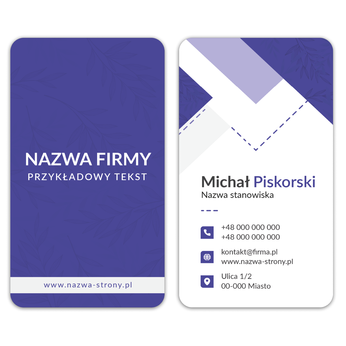 Wizytówki zaokrąglone fioletowe projekt