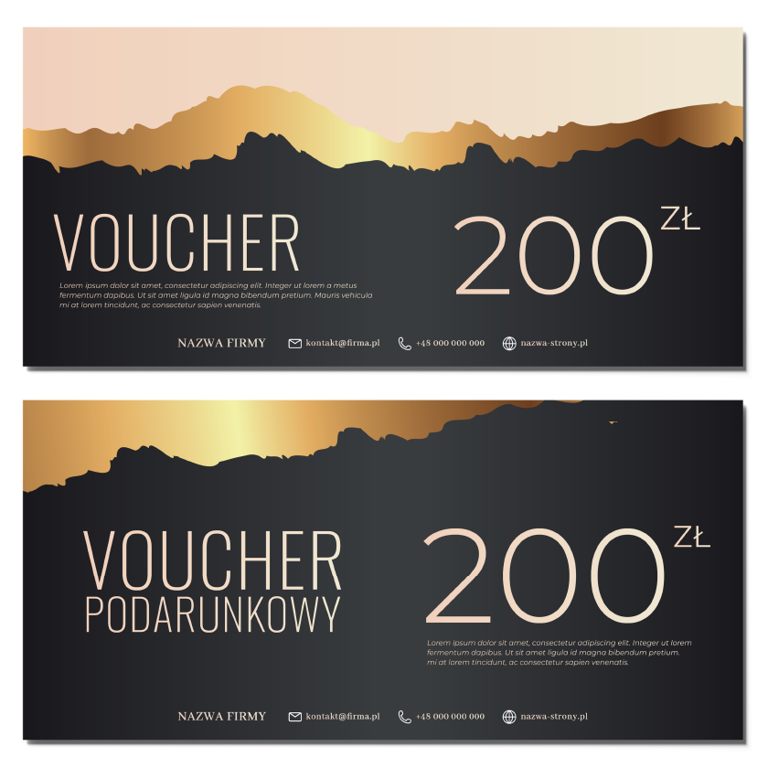 Vouchery upominkowe złote na prezent 99x210 DL 350g GOTOWY SZABLON