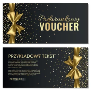 Vouchery upominkowe czarne złota kokarda mat 350g GOTOWY PROJEKT