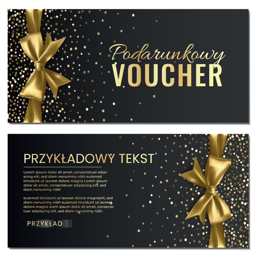 Vouchery upominkowe czarne złota kokarda mat 350g GOTOWY PROJEKT