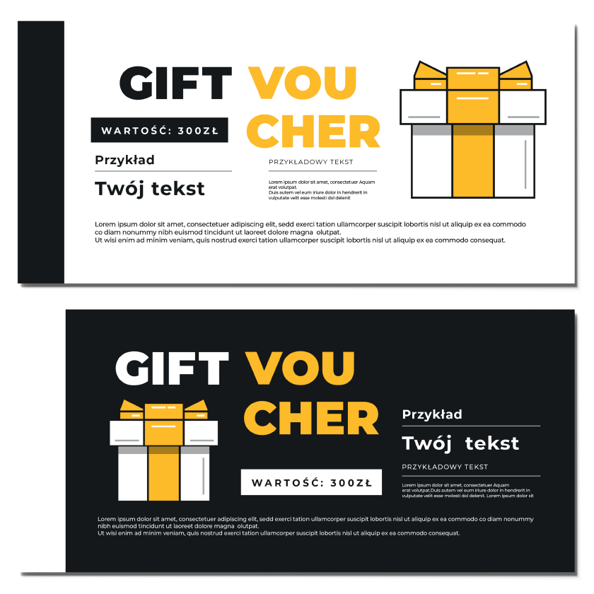 Vouchery prezentowe żółte GIFT MAT 99x210mm 350g DARMOWY PROJEKT