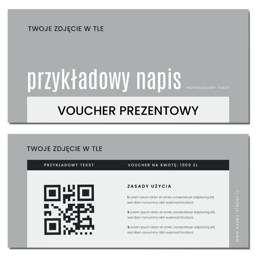 Vouchery upominkowe TWOJE ZDJĘCIE kod QR MAT 350g GOTOWY PROJEKT
