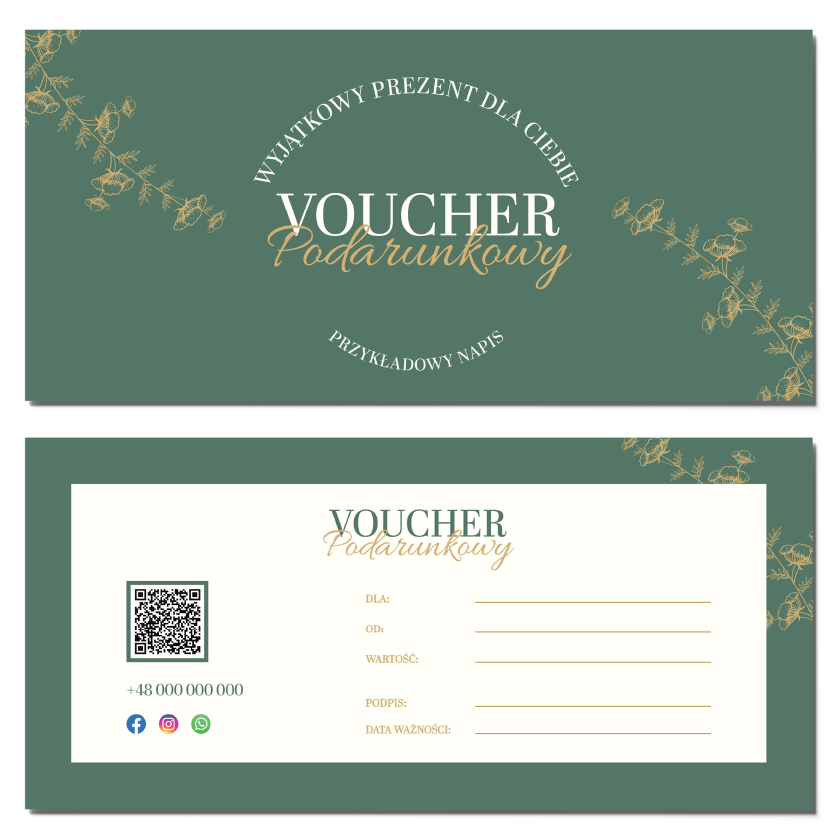 Vouchery podarunkowe zielone DL mat 350g kod QR PROJEKT GRATIS