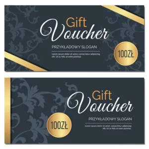 Vouchery podarunkowe zdobienie złote usługa fryzjer PROJEKT GRATIS