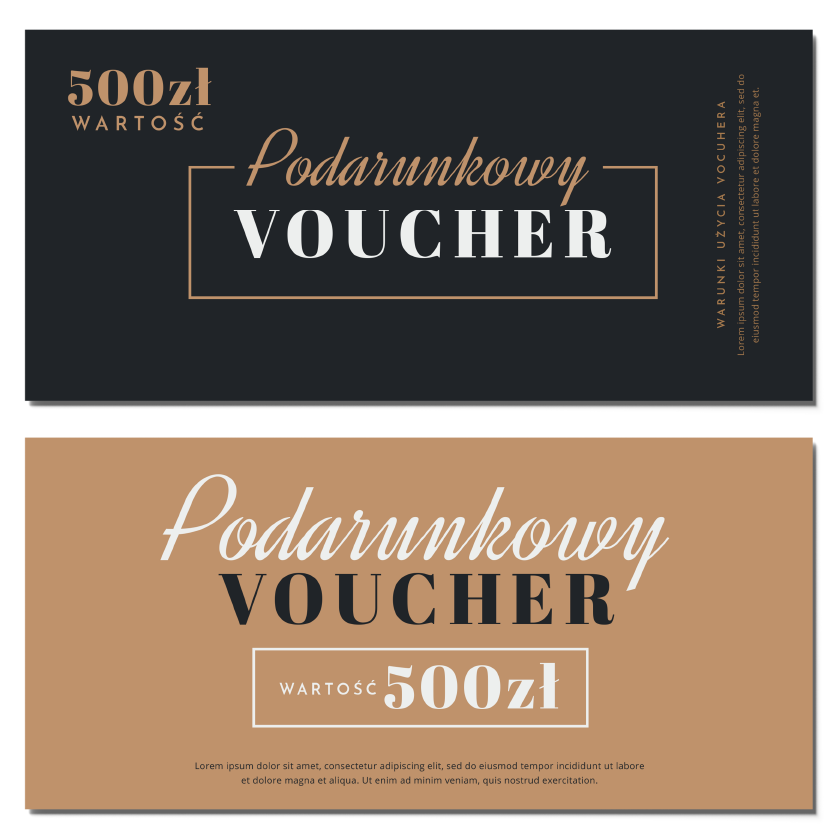 Vouchery podarunkowe kremowe ciemne usługa beauty PROJEKT GRATIS