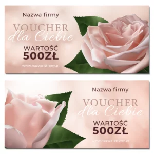 Vouchery podarunkowe różowe róże liście DL 350g GOTOWY SZABLON